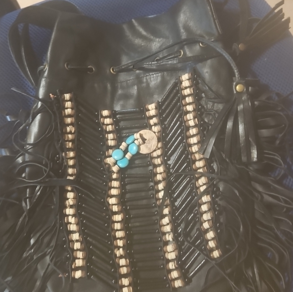 Black and Tan Studded Backpack with Glossy Finish